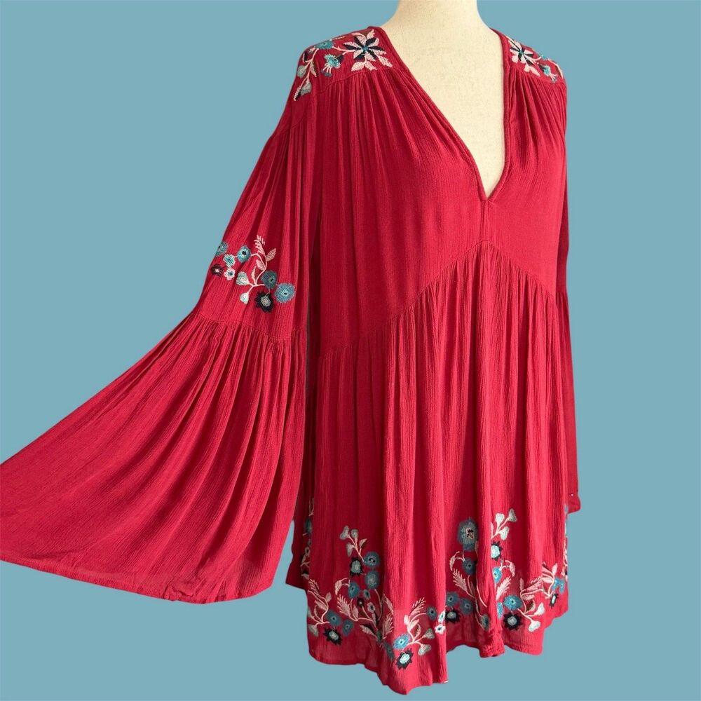 Free People Oversize Boho Mini Dress XS Exaggerated Flare Hippie Festival Phoebe